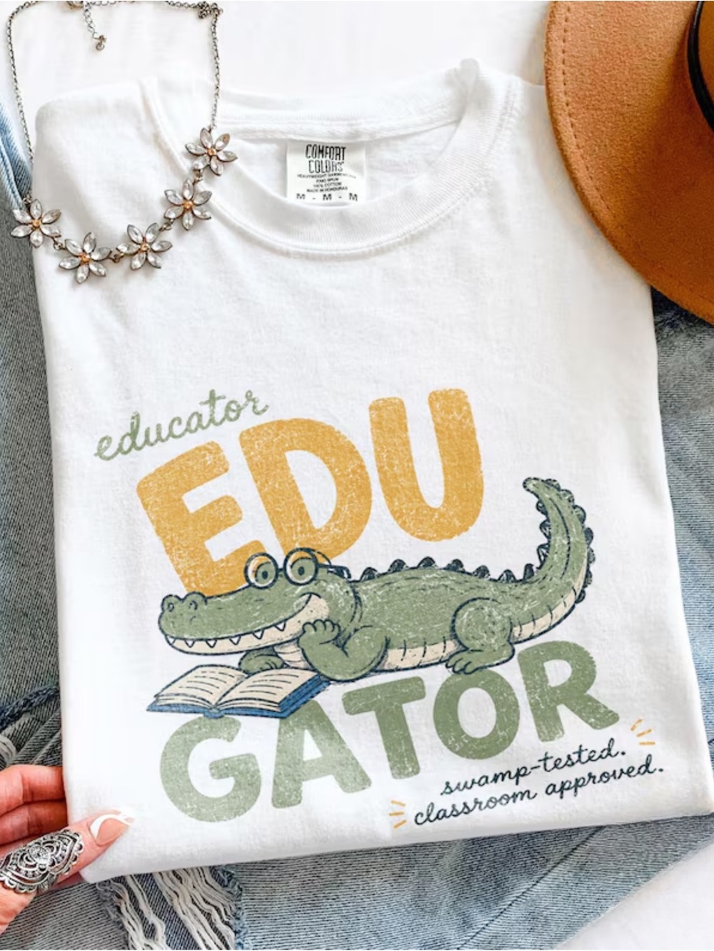 Comfort Colors White 'Edu Gator' Short Sleeve Tee, Gift For Her, For Him